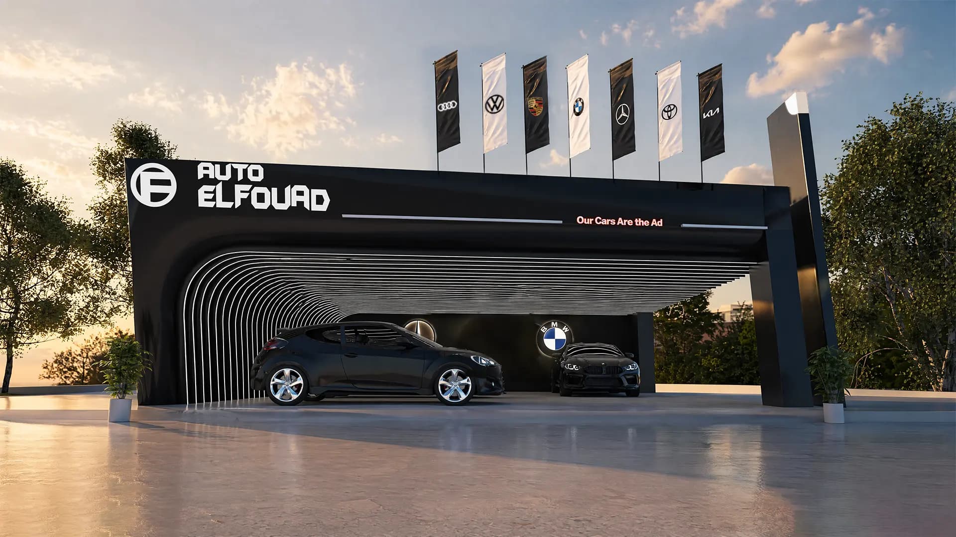 Auto El Fouad showroom at night